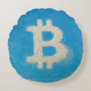 Bitcoin Blue Sky (Oil, Style: 1) Round Cushion