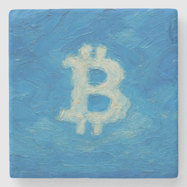Bitcoin Blue Sky (Oil, Style: 2) Stone Coaster (Front)
