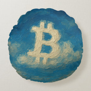 Bitcoin Blue Sky (Oil, Style: 3) Round Cushion