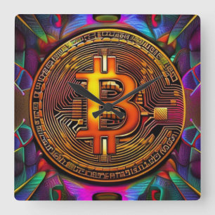 Bitcoin BTC Cryptocurrency Art Square Wall Clock