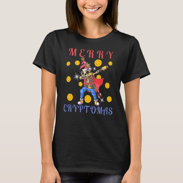 Bitcoin Christmas,Dabbing Skeleton,Funny Cryptocur T-Shirt (Front)