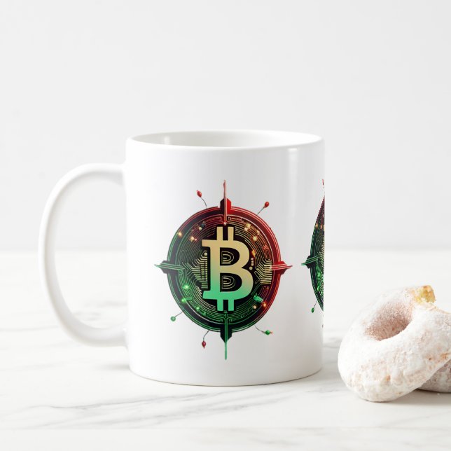 Bitcoin Christmas Lights Coffee Mug (With Donut)