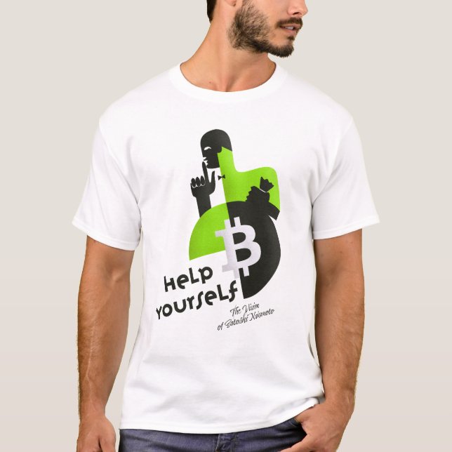 Bitcoin Crypto Currency help green design T-Shirt (Front)