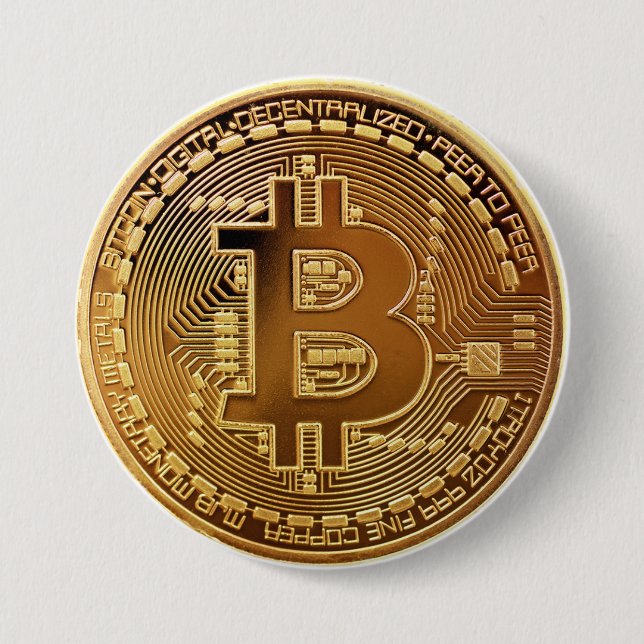 Bitcoin Crypto Large Coin Button Cool Funny (Front)