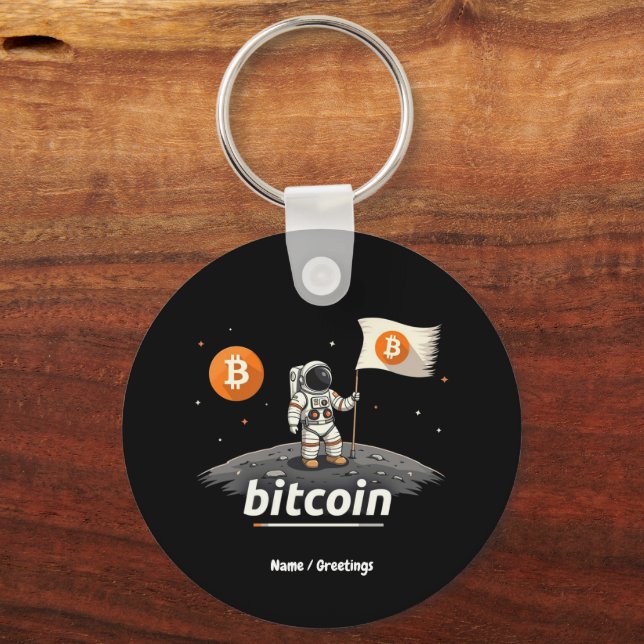 Bitcoin Crypto Moon Astronaut Design BTC  Key Ring (Front)