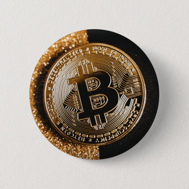 Bitcoin Cryptocurrency Chic Black Gold Glitter 6 Cm Round Badge (Front)