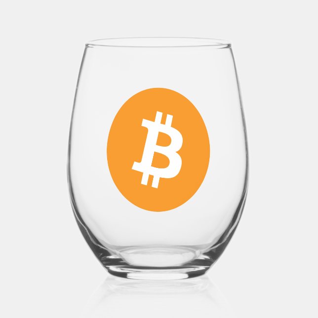 Bitcoin Cryptocurrency Logo Stemless Wine Glass (Front)