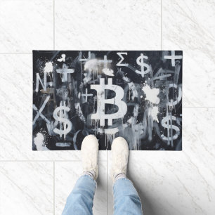 Bitcoin Currency Street Art (Black Painting No. 1) Doormat
