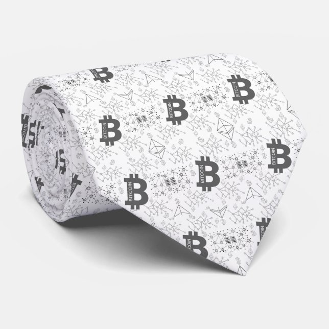 Bitcoin Digital Cryptocurrency Pattern Neck Tie (Rolled)