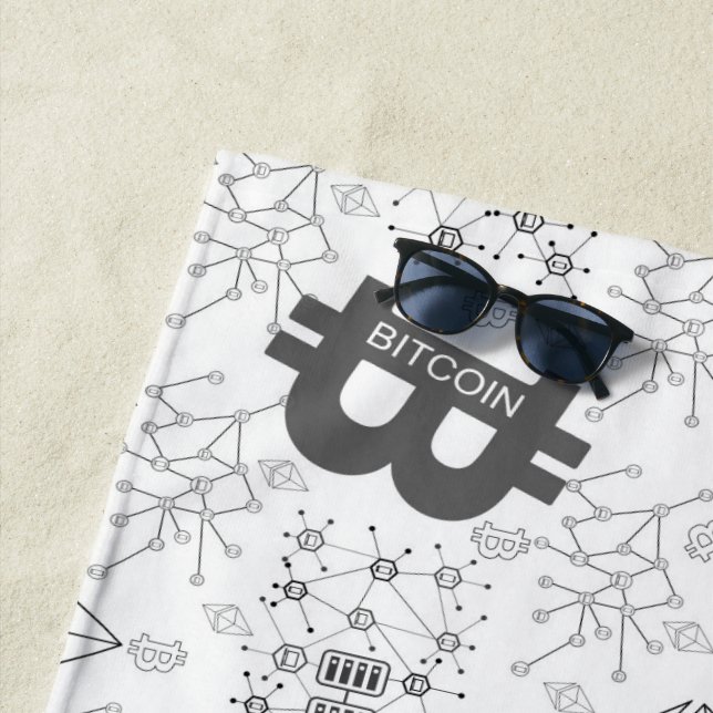 Bitcoin Digital Cryptocurrency White Black Beach Towel (In Situ)