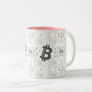 Bitcoin Digital Cryptocurrency White Black Pattern Two-Tone Coffee Mug