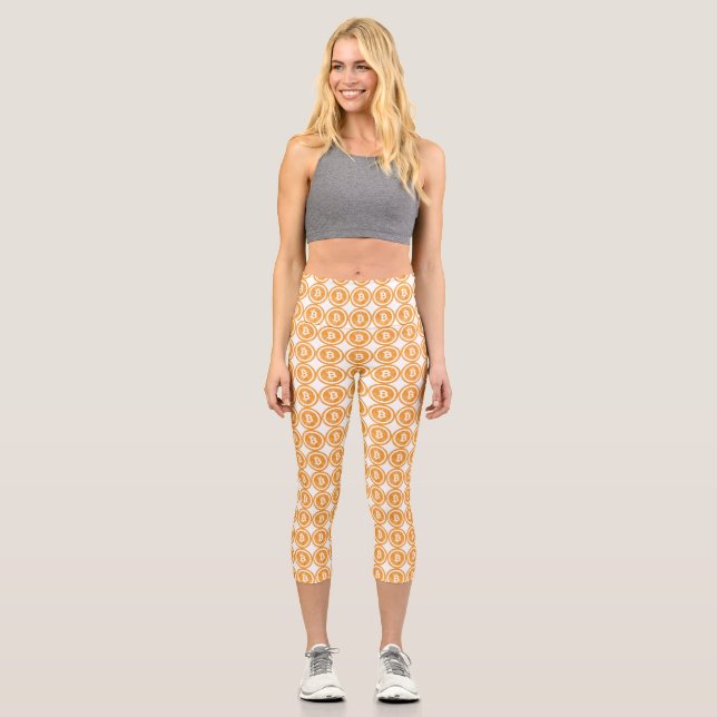 Bitcoin Distressed Coin Logo Capri Leggings (Front)