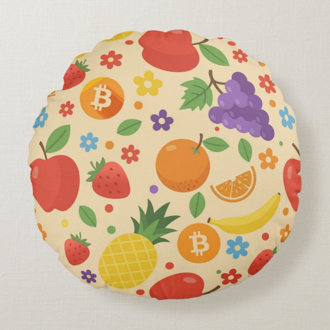 Bitcoin Fruits Round Cushion (Front)