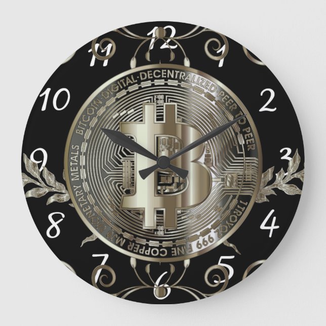 Bitcoin Gold Coin Black Money Design Round Clock (Front)