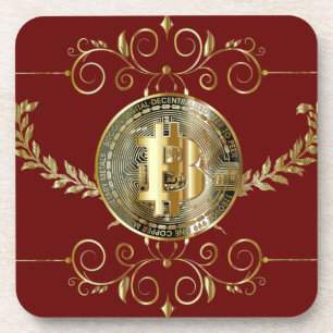 Bitcoin Gold Coin Crypto Money Red Black Coaster