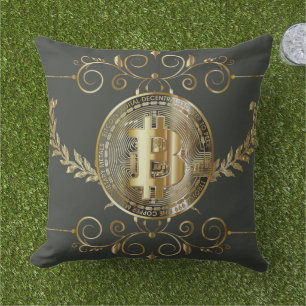 Bitcoin Gold Coin Dark Green Money Cushion