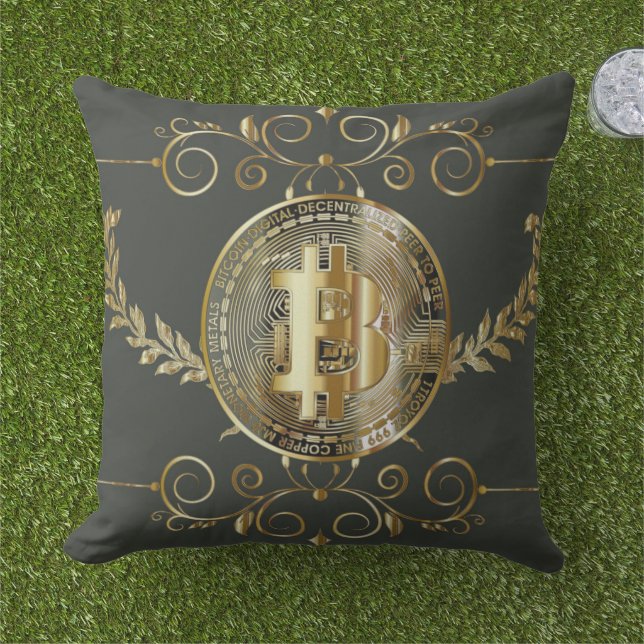 Bitcoin Gold Coin Dark Green Money Cushion (Grass)