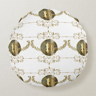 Bitcoin Gold Coin Digital Money White Round Cushion