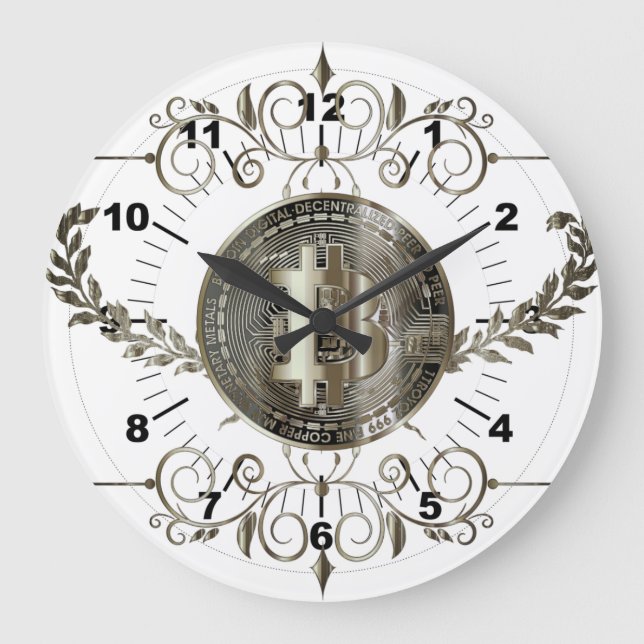 Bitcoin Gold Coin White Large Clock (Front)