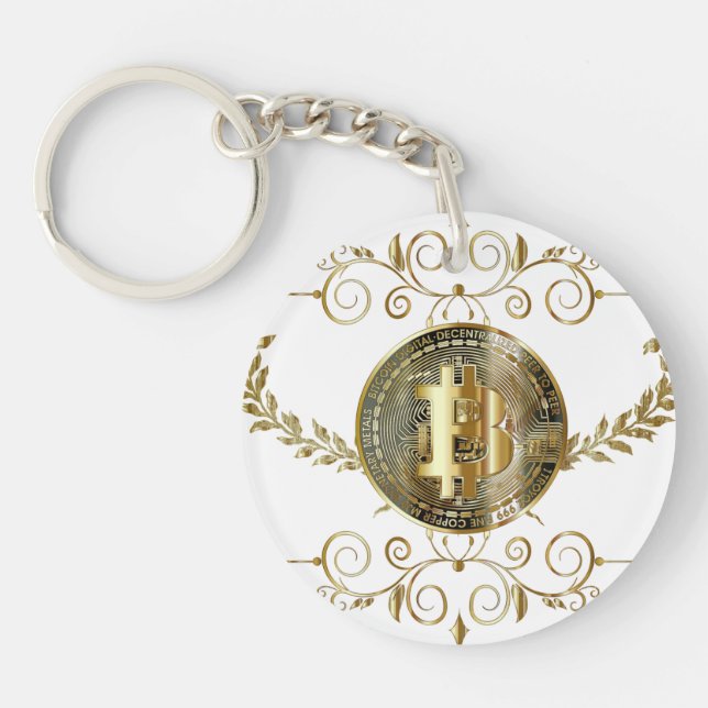 Bitcoin Gold & White Coin Cryptocurrency Money Key Ring (Front)
