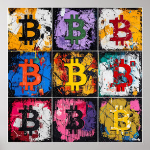 Bitcoin Graffiti Art Collection with Bold Colours Poster