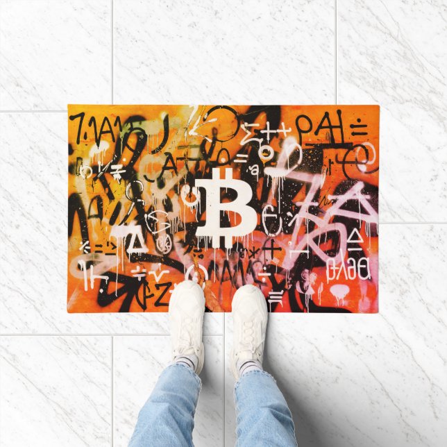 "Bitcoin Graffiti" (Style #3) Street Art Doormat (Indoor)