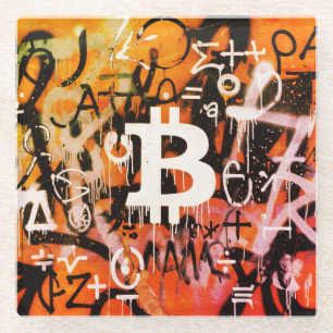"Bitcoin Graffiti" (Style #3) Street Art Glass Coaster