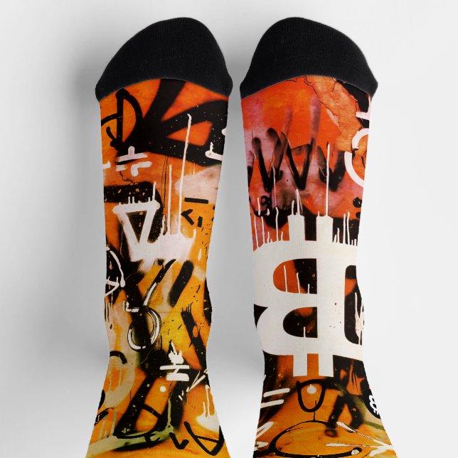 "Bitcoin Graffiti" (Style #3) Street Art Socks (Top)