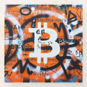 "Bitcoin Graffiti" (Style #4) Street Art Glass Coaster