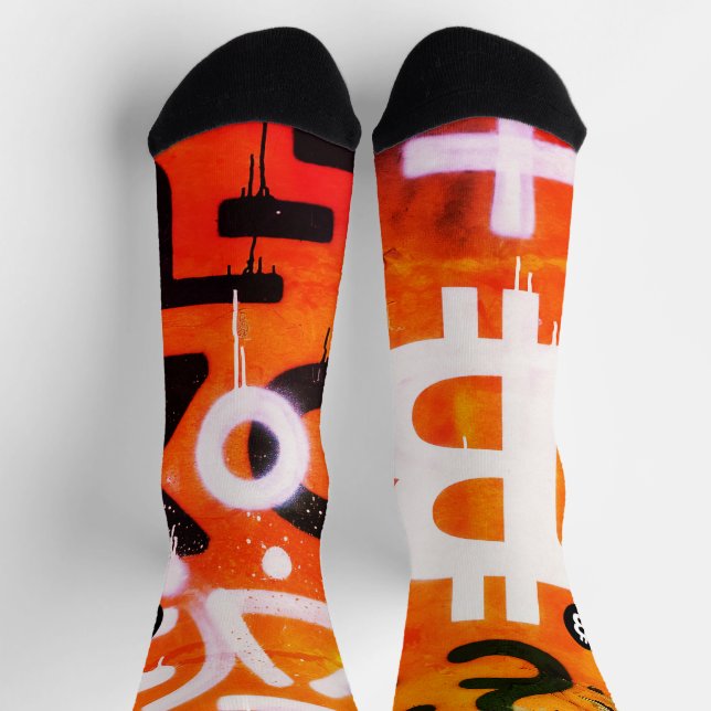 "Bitcoin Graffiti" (Style #6) Street Art Socks (Top)