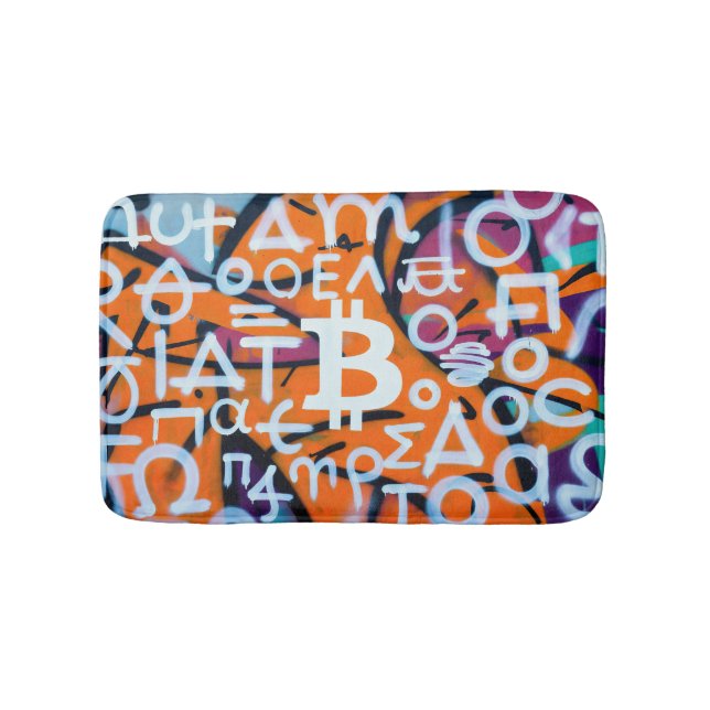 "Bitcoin Graffiti" (Style #8) Street Art Bath Mat (Front)