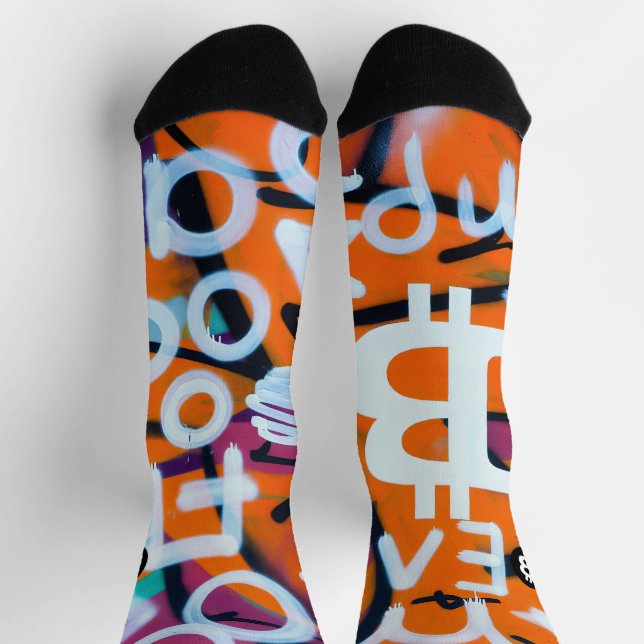 "Bitcoin Graffiti" (Style #8) Street Art Socks (Top)