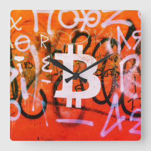 "Bitcoin Graffiti" (Style #9) Street Art Square Wall Clock