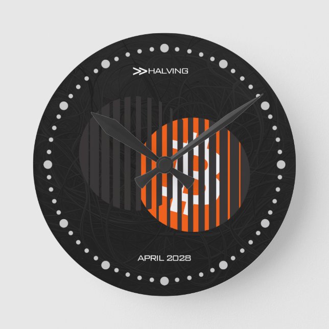 Bitcoin Halving 2028 (Style: 1 / Classic Orange) Round Clock (Front)