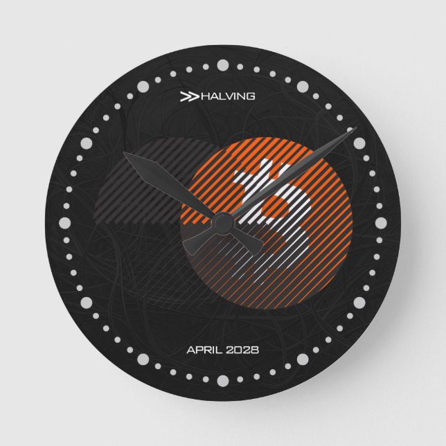 Bitcoin Halving 2028 (Style: 3 / Classic Orange) Round Clock (Front)