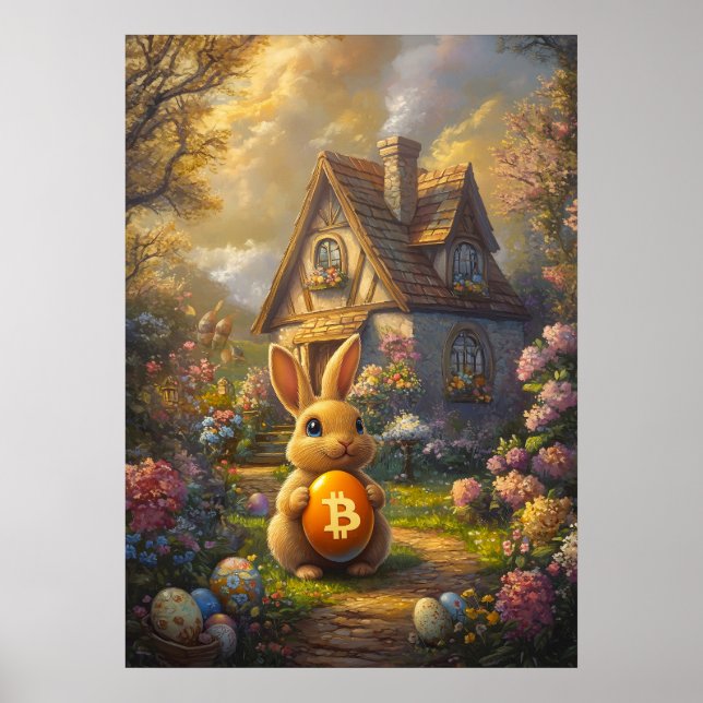 Bitcoin Happy Easter Bunny Rabbit Wall Art (Front)