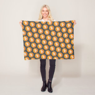 Bitcoin Icon in orange and grey - cryptocurrency Fleece Blanket