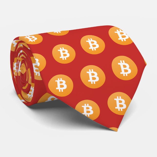 Bitcoin Icon Pattern Red Tie (Rolled)