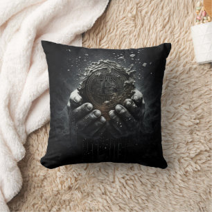 Bitcoin in hands crypto currency design cushion