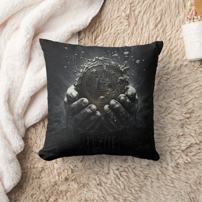 Bitcoin in hands crypto currency design cushion (Blanket)