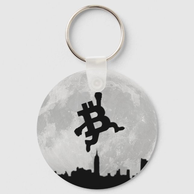 Bitcoin jumps to the Moon grey Keychain (Front)