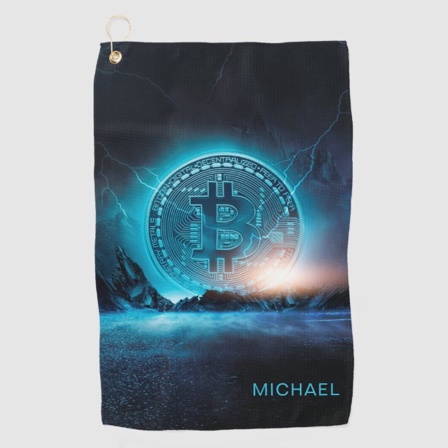 Bitcoin Landing Crypto BTC Personalised Name Golf Towel (Front)