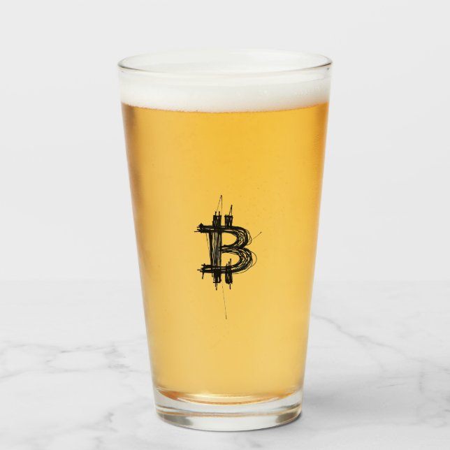 Bitcoin Line Art Logo (Black ₿) Glass (Back Filled)