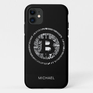 Bitcoin Logo Circuit Board Black Personalised Name iPhone 11 Case