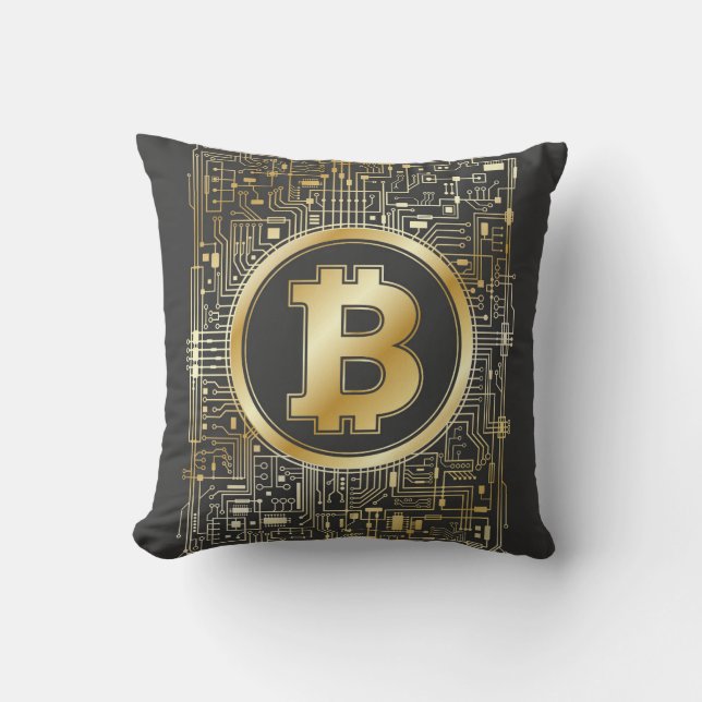 Bitcoin Logo Crypto Circuit Board Cryptocurrency Cushion (Front)