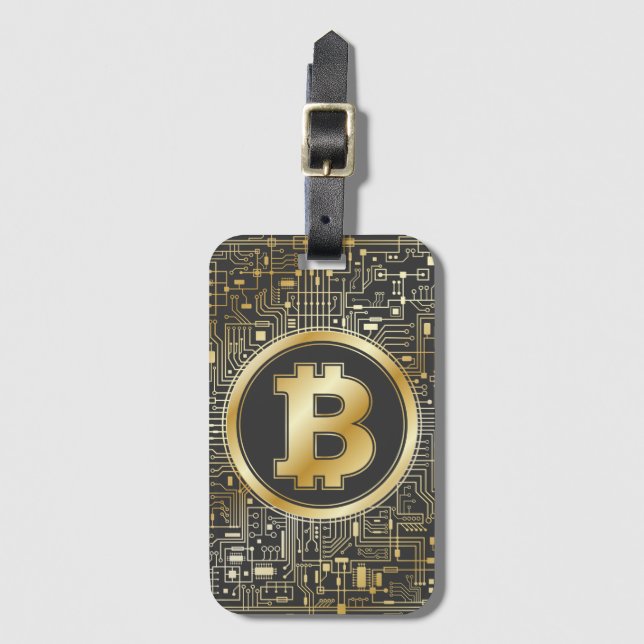 Bitcoin Logo Crypto Circuit Board Cryptocurrency Luggage Tag (Front Vertical)