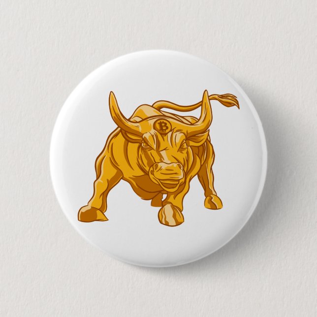 Bitcoin Logo Gold Bull 6 Cm Round Badge (Front)