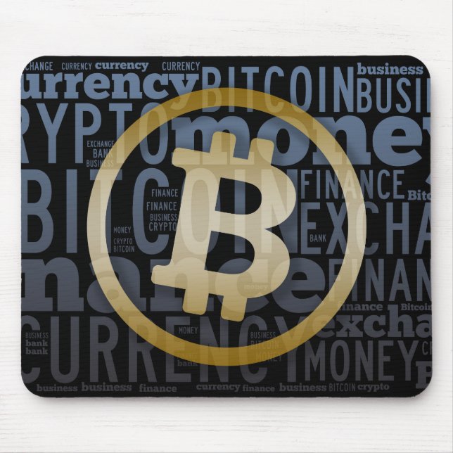 Bitcoin logo graphic wordart mouse pad (Front)