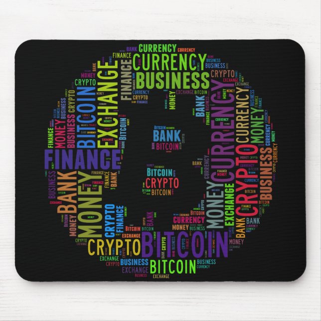 Bitcoin logo graphic wordart mouse pad (Front)