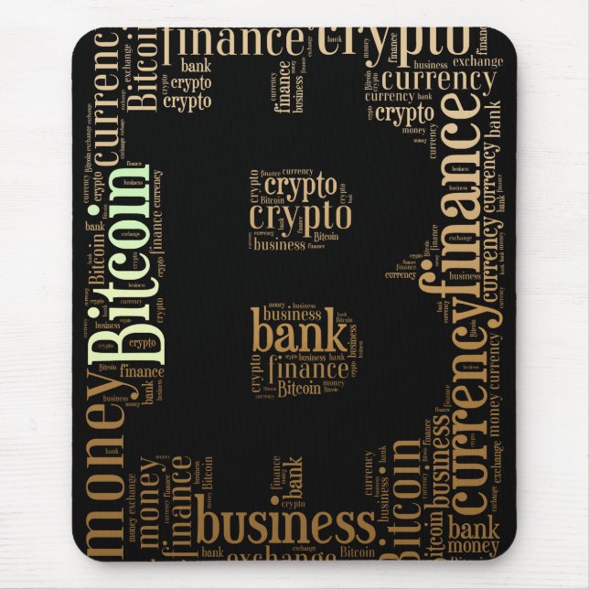 Bitcoin logo graphic wordart mouse pad (Front)